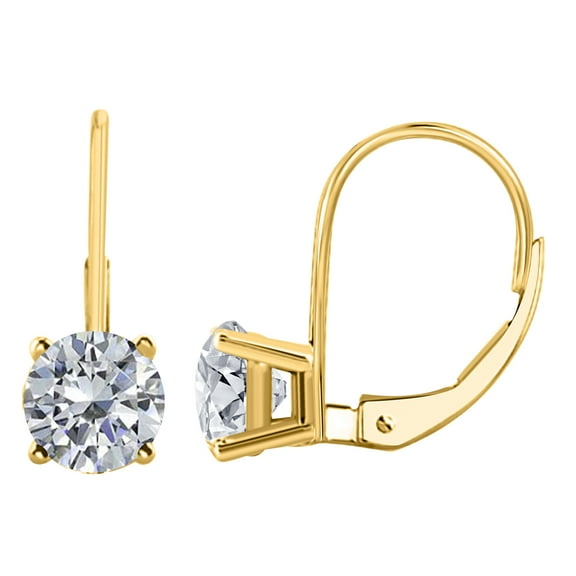 Mauli Jewels 1.00 Carat Lab-Grown Diamond Leverback Earrings, 14K Yellow Gold, Brilliant Cut