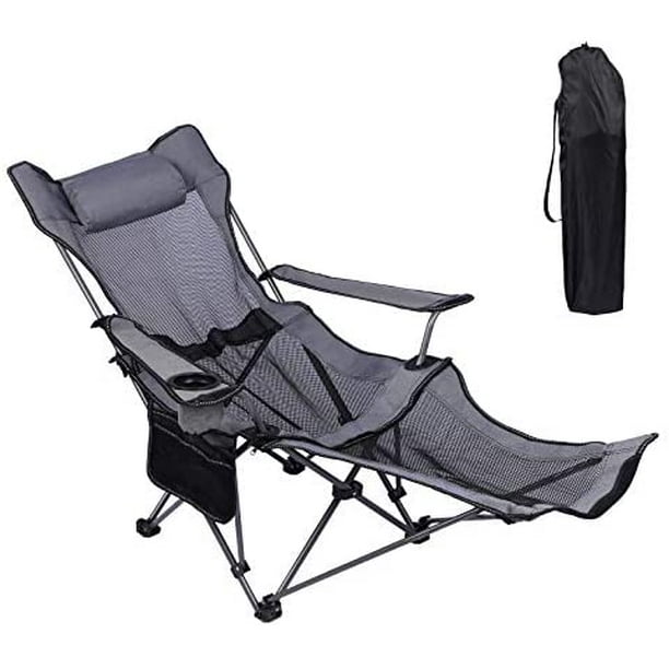 Camping Lounge Chair Portable Folding Reclining With Footrest Headrest Storage Bag Mesh Recliner Backpack Com Camping Lounge Chair Portable Folding, Folding Recliner Chair With Footrest
