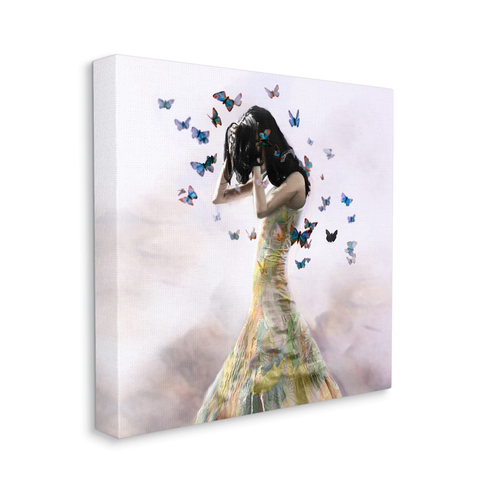 Stupell Industries Ethereal Woman Yellow Gown Flying Blue Butterflies Canvas Wall Art, 24 x 24, Design by Christopher Cuseo