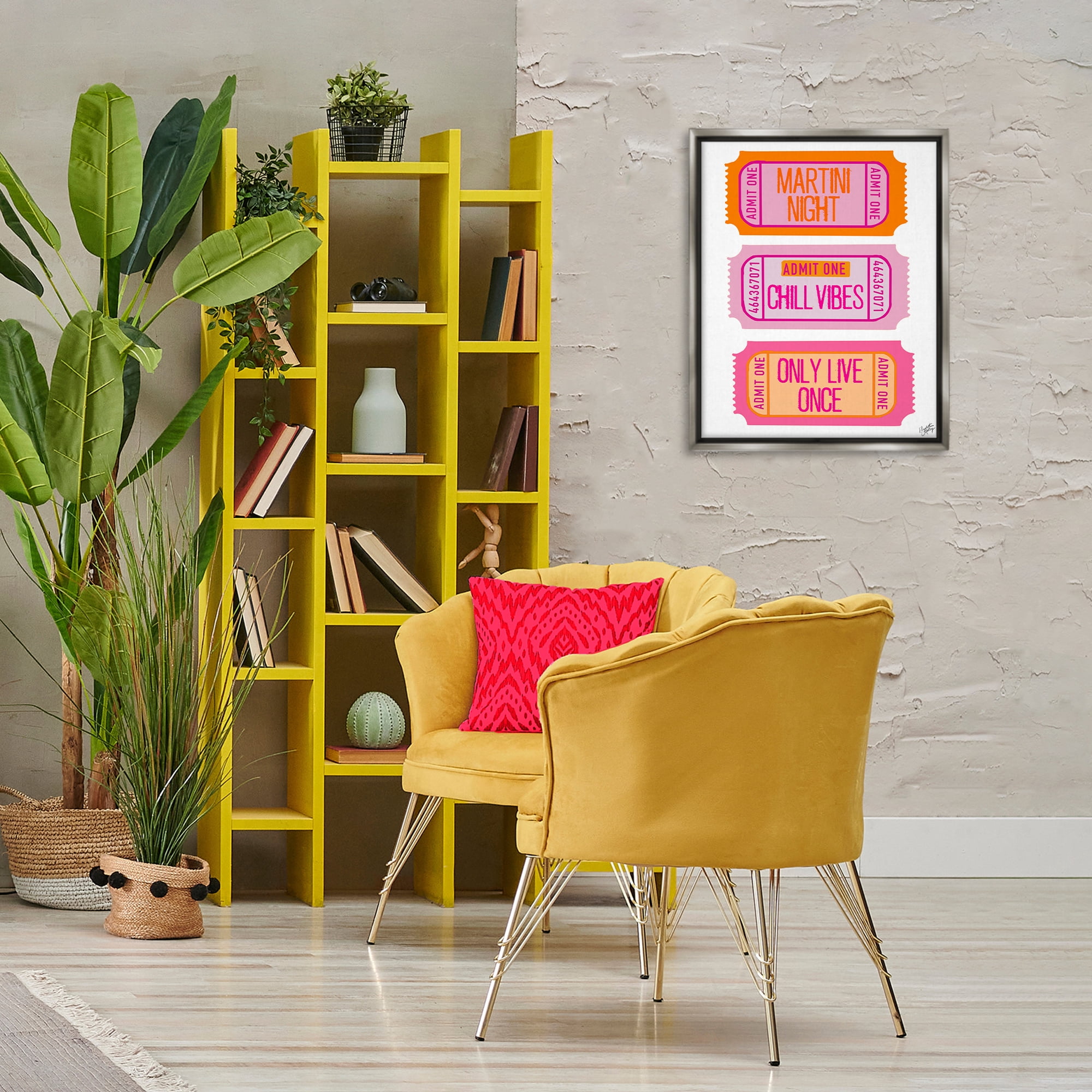 Stupell Industries Fun Party Phrase Tickets Text & Numbers Painting Gray Floater Framed Canvas Art Print Wall Art, 17 x 21