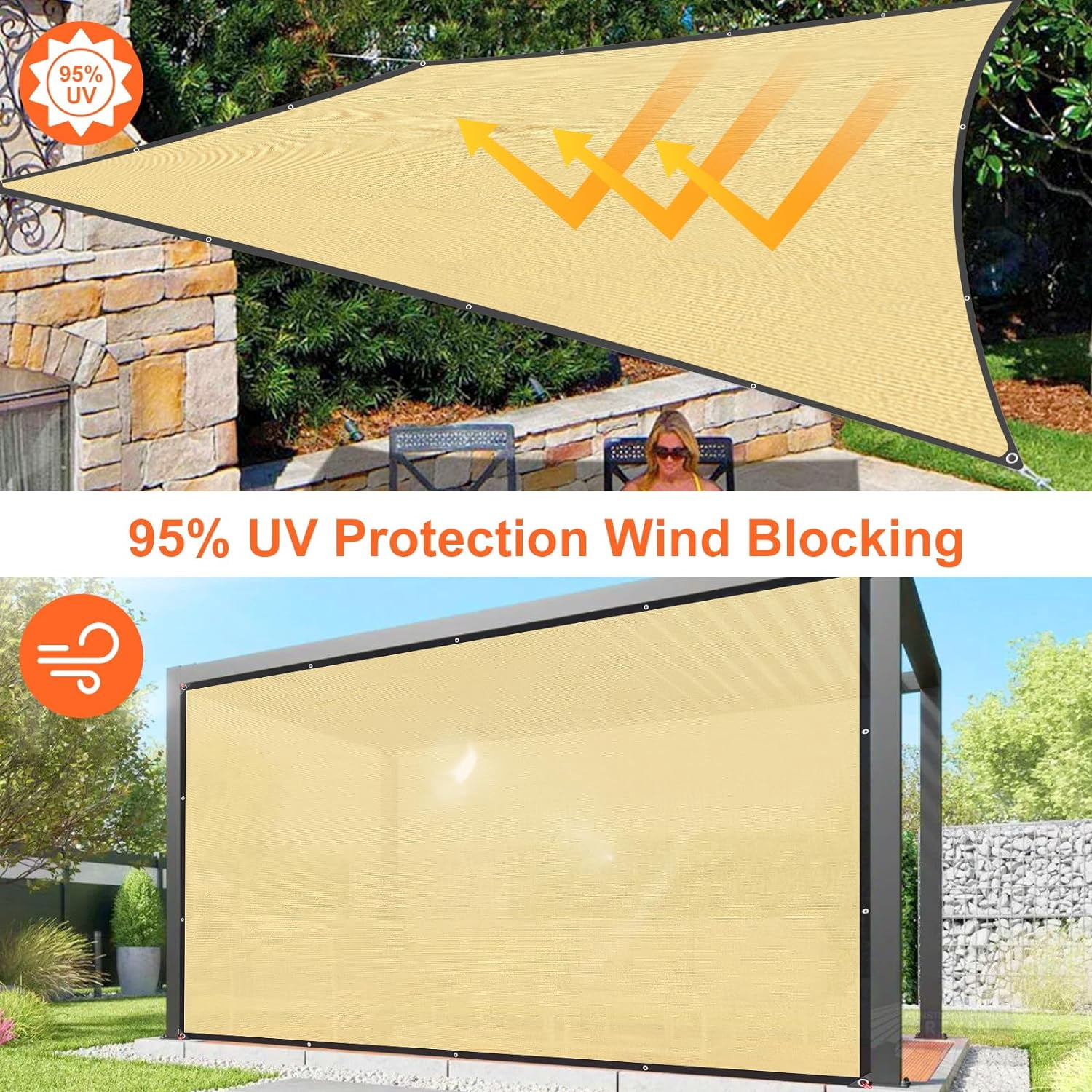 Sun Shade Sail, 6' X 8' Rectangle Shade Sail with Grommets Pergola Shade Cover, Sun Shade Cloth for Patio Carport Yard Lawn Garden (Sand)