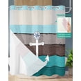 thumbnail image 2 of No Hook Shower Curtain with Snap-in Liner, Coastal Anchor Waterproof Fabric Bathroom Curtains, Turquoise Brown Country Wooden Grain Bath Curtains & Mesh Top Window Standard 72''x72'', 2 of 6