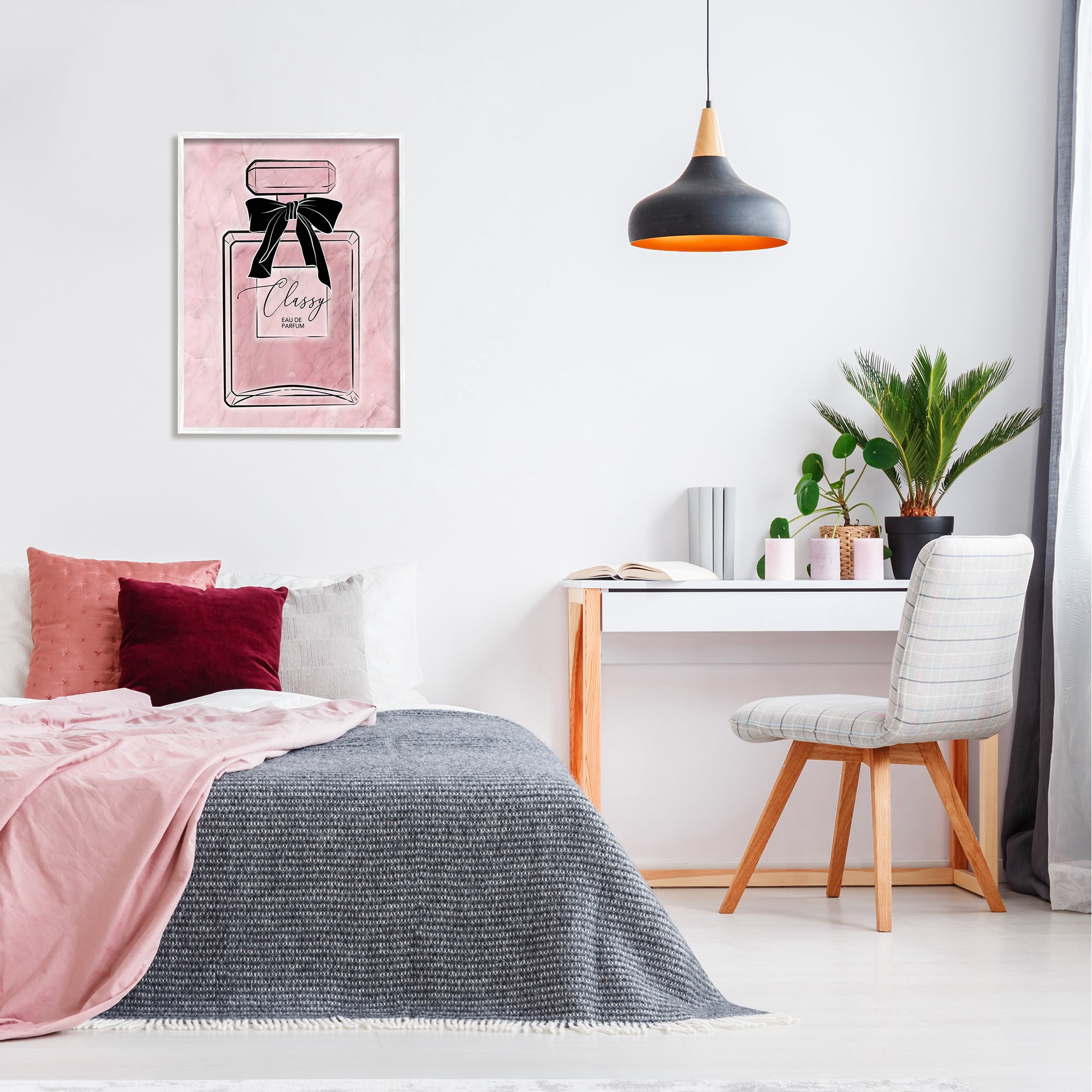 Stupell Industries Classy Pink Perfume Beauty & Fashion Painting White Framed Art Print Wall Art, 24 x 30