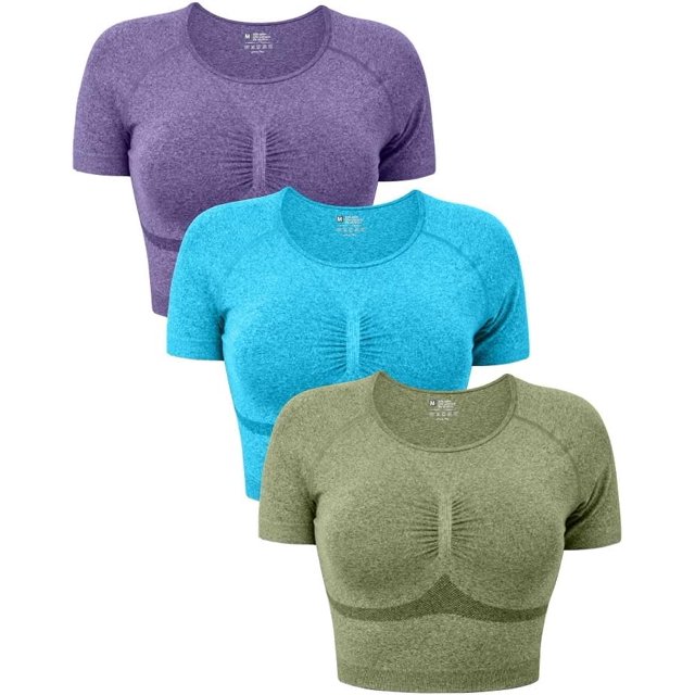 SURJDE Women's 3 Piece Tank Tops Ribbed Seamless Workout Exercise Shirts Yoga Crop Tops