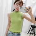 thumbnail image 2 of Gilets Sans Manches à Col Roulé Ajustés en Tricot pour Femmes, Couleur Unie, Mode, Jaune, 2 of 3