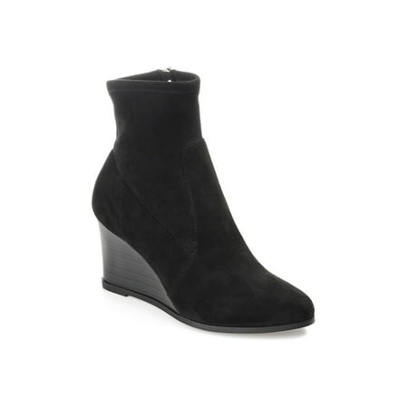 

JOURNEE COLLECTION Womens Black Comfort Stretch Hepburn Round Toe Wedge Zip-Up Booties 7.5 M