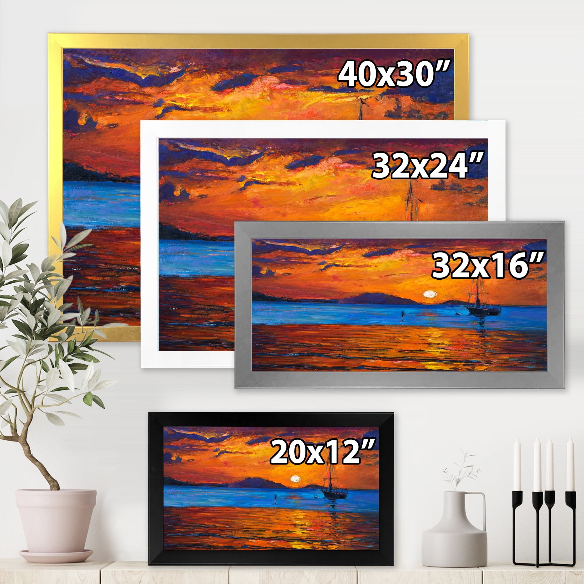 Designart 'Boat At The Lake During Evening Glow IX' Nautical & Coastal Framed Art Print
