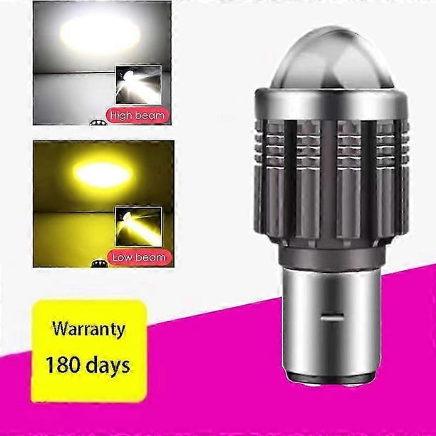 1 bombilla LED BA20d para faro de motocicleta, luz alta y baja, 3000K 6000K, accesorios para scooter ATV, lente condensadora, luz antiniebla (Modelo: blanco y amarillo)