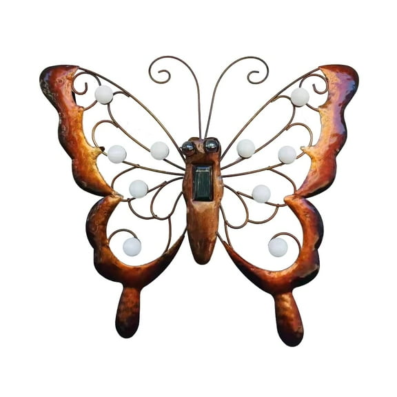 BVLFOOK Metal Butterfly Solar Lighted Wall Art Décor, Outdoor Butterfly Garden Décor, Butterfly Yard Art Butterfly Sculpture Lamp for Fence Patio C5