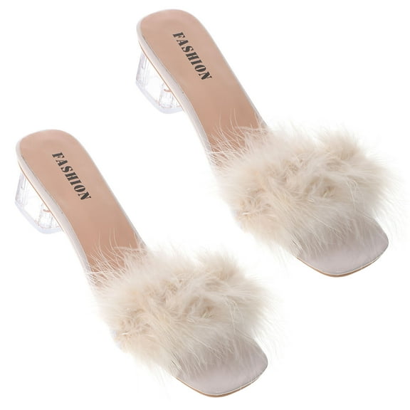 COSMOBETTY 1 Pair Open Toes Slippers Women Beige Flat Rubber Sole Indoor Comfort