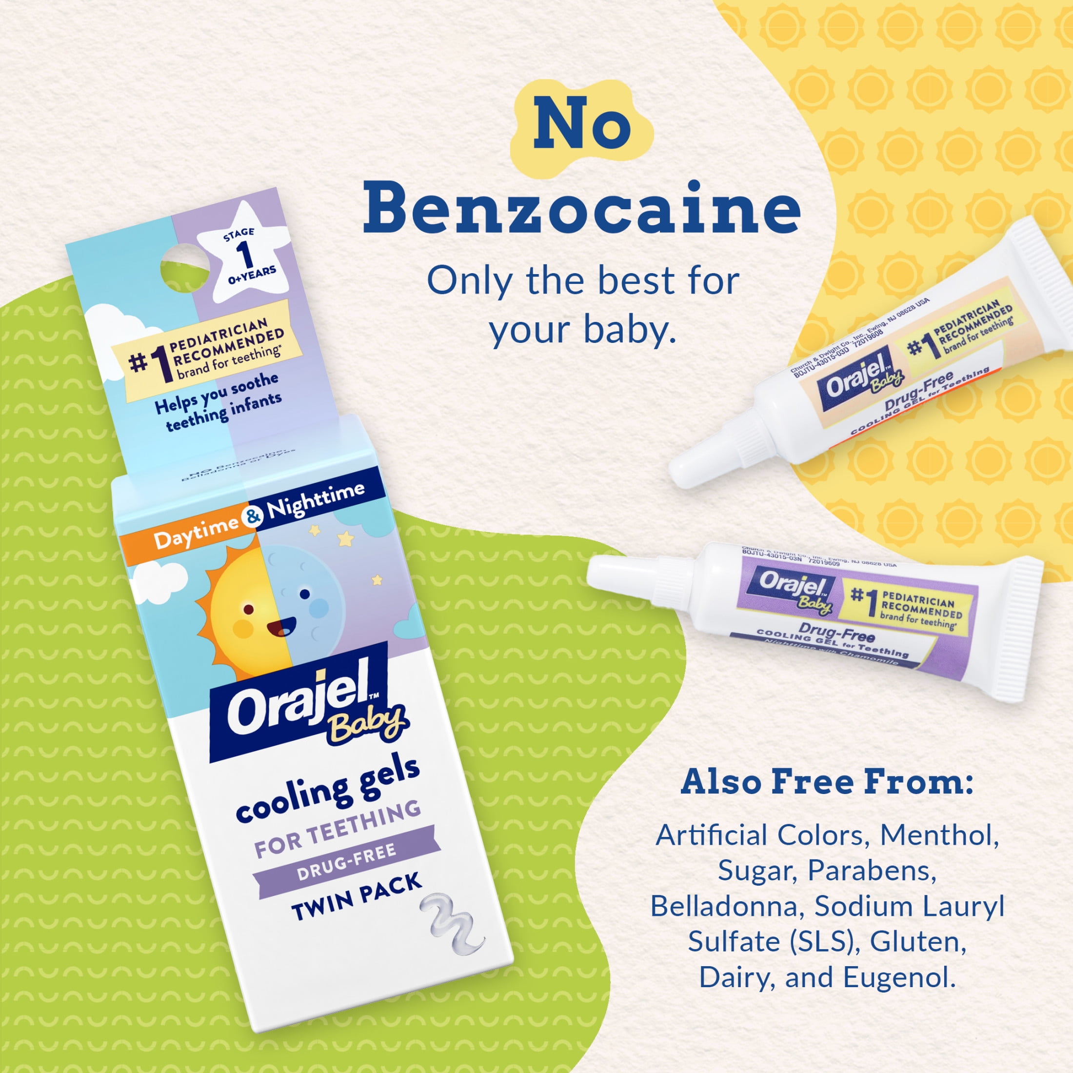 (2 pack) Orajel Baby Teething Cooling Gels, Drug-Free Relief for Painful Gums, Day & Night, 0.18 oz, 2 Ct