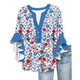 thumbnail image 2 of Bovemsi Women's 3/4 Sleeve V Neck Lace Trim Button Up Top - Casual Bubble Wrinkles Blouse with Relaxed Fit, Red, 3XL, 2 of 4