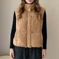 thumbnail image 2 of Xyxonk Womens Corduroy Puffer Vest Stand Collar Zip Snap Button Sleeveless Warm Waistcoat Padded Gilet,Khaki M, 2 of 5