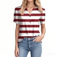 thumbnail image 3 of NAMTYQX Graphic Tees for Women Trendy Short Sleeve Patterned Fashion Button V Neck Basic Tees for Women Deep Red Size XL, 3 of 5