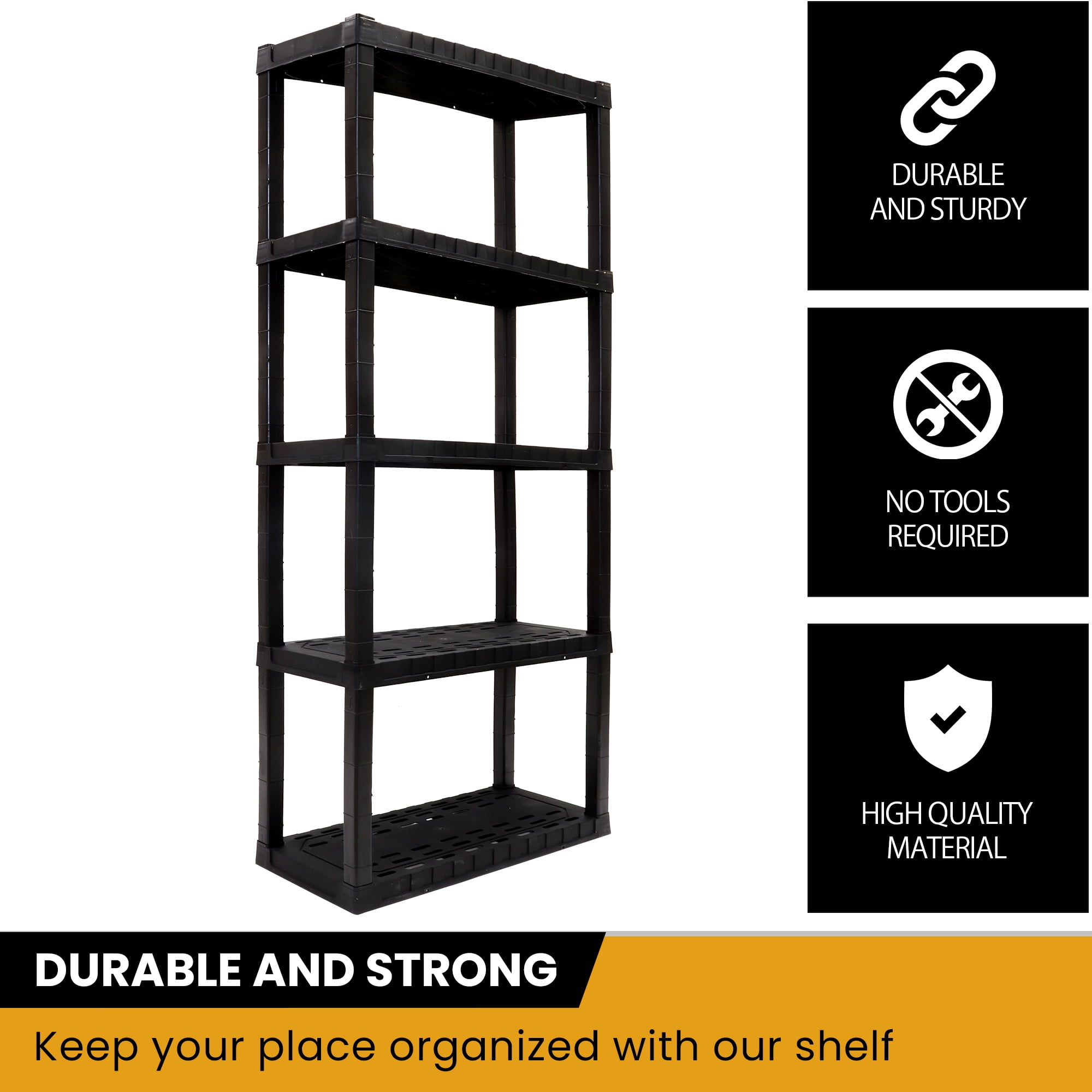 Hyper Tough Plastic Storage Shelves Garage Shelving Unit 5-Tier 75"H x 14"D x 30"W Black 450 lbs Total Capacity