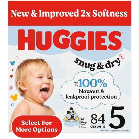 Huggies Snug & Dry Baby Diapers, Size 5 (27 lbs), 84 Ct