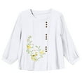thumbnail image 3 of Floral Embroidered Tops for Women Cotton Linen Shirts Loose Fit Boho Peasant Blouse 2025 Summer Casual Short Sleeve Tshirts, 3 of 4