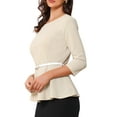 thumbnail image 4 of Blusas Elegantes de Trabajo con Cinturón para Mujeres Allegra K, de Manga 3/4, Peplum, Color Beige, 4 of 6
