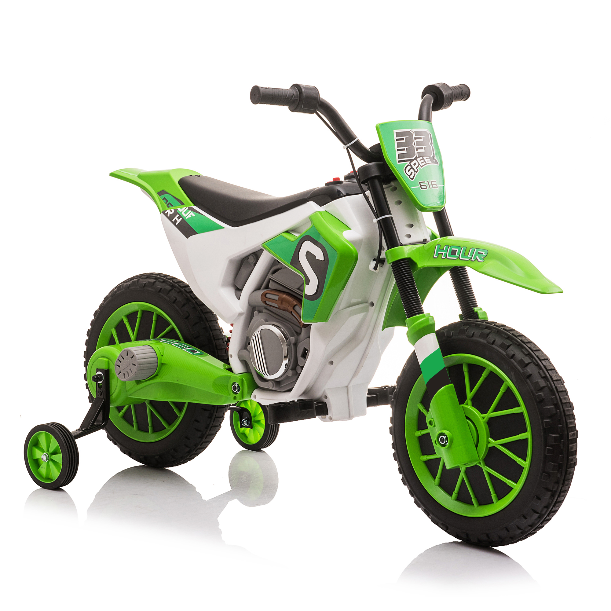 UWR-Nite 12V 7AH Kids Ride-On Motorcycle Toy Electric Dirt Bike Battery Powered Motocross Off-Road Bike w/ 2 Speeds, Training Wheels, Spring Suspension