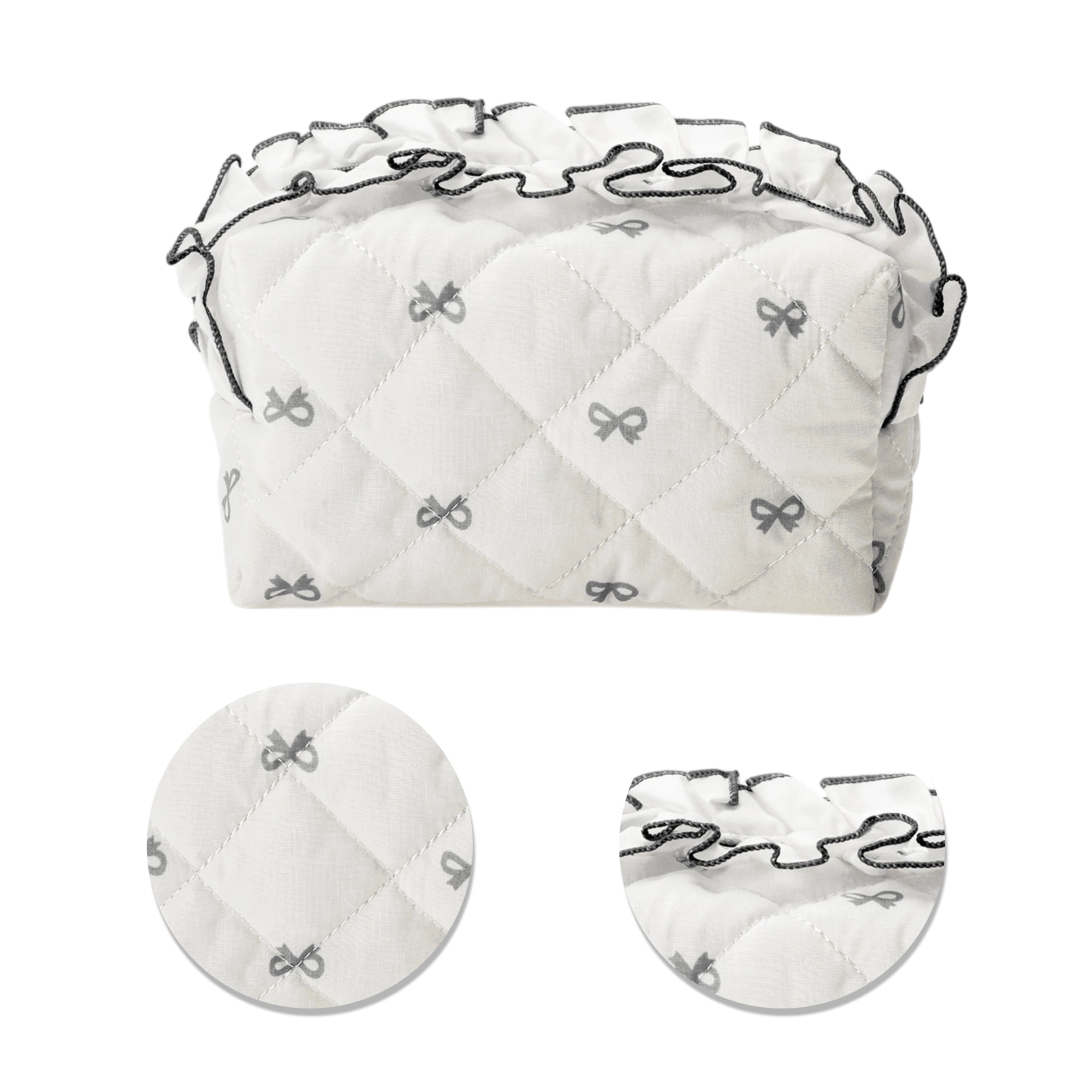 Unique Bargains 1 Pc Lace Bow Ruffles Makeup Bag for Everyday Use 3.94 in  Black