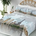 thumbnail image 3 of Ambesonne World Map Fitted & Top Sheet Set with Shams, Landmark Buildings Photo, Multicolor, 3 of 5