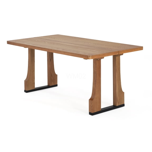 Natural Solid Wood Rectangular Dining Table for 6, Farmhouse Kitchen Table with Pedestal Base for Dining Room & Apartment