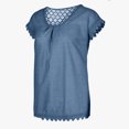 thumbnail image 5 of Lolmot Summer Tops for Women Loose Back Hollow Out Lace Short Sleeve Patchwork T-shirt Casual Crew Neck Tee Solid Color Shirt Blouse Tops, 5 of 5
