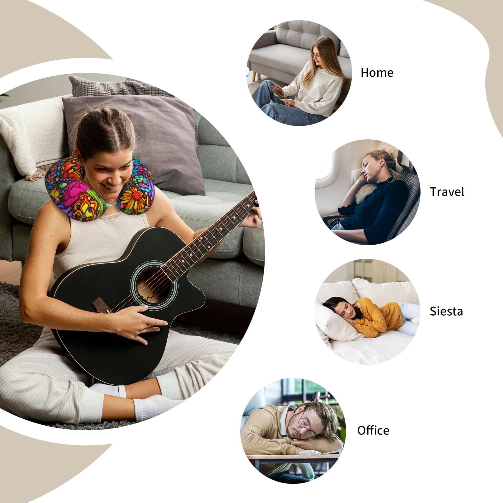 Xecao Butterfly Garden Print Memory Foam Cervical Neck Pillow Versatile U-Shaped Pillows for Home,Office,Camping,Travelling,Soft Washable Cover