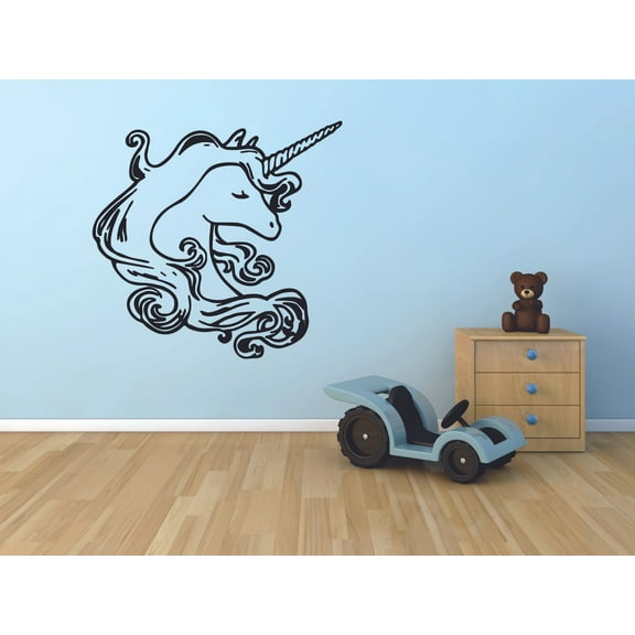 Beautiful Sparkling Unicorn Unicorns Hair Rainbow Wall Sticker Art Decal for Girls Boys Kids Room Bedroom Nursery Kindergarten House Fun Home Decor Stickers Wall Art Vinyl Decoration Size (30x30 inch)