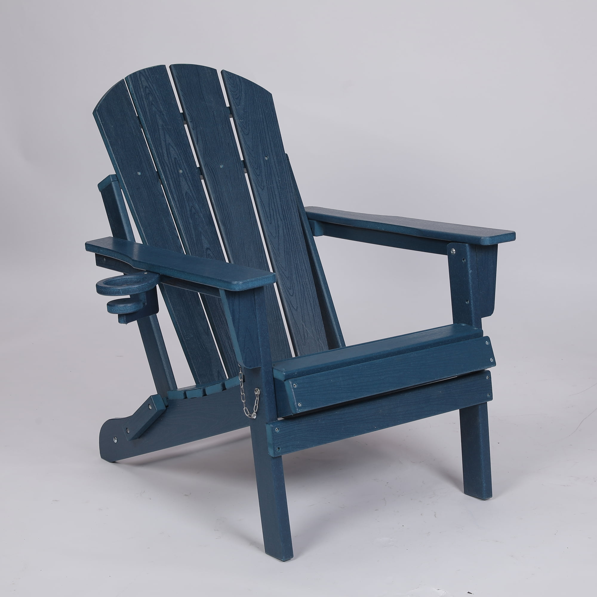 Adirondack Chair, Outdoor Chair, Folding Chair&nbsp;with Dual Cup Holder, HDPE Composite Folding Design and Wood Texture for Patio, Garden, Deck, Navy Blue