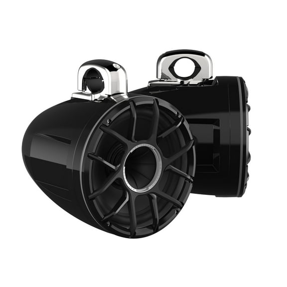 Wet Sounds REV 10 HD 10" Horn Loaded Compression Driver Tower Speakers with XZ Grills & Stainless Fixed Clamps, 300 Watts RMS, Black, Pair