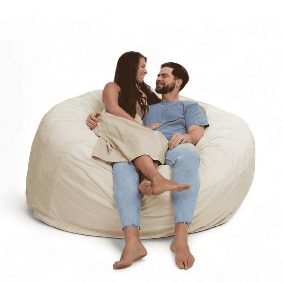 Ultimate Sack 6000 6-Foot Bean Bag Chair Oversized Foam Lounger, Ivory Fur Cover