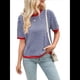 thumbnail image 2 of Suéteres Casuales de Verano para Mujer, con Cuello Redondo, Corta, A Rayas, de Punto con Bloques de Color, de Corte Alto y Moderno Azul Marino Rojo M, 2 of 10