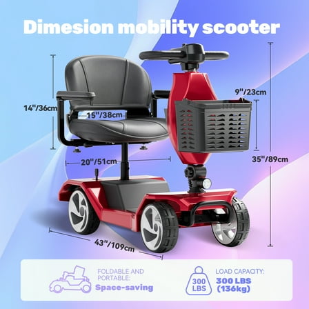 Edcsi Foldable Mobility Scooters for Seniors, 4 Wheel Lightweight Mobility Scooters for Adults, Powered Electric Wheelchair, Mobility Scooter with Seat, Folding Travel Motorized Scooter