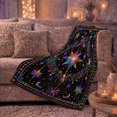 thumbnail image 6 of Rainbow star ornament moon jewels botanical wreath black Flannel Blanket for bedroom reading nook celestial holiday Home Decor colorful winter night art Gift for star lovers, 6 of 9
