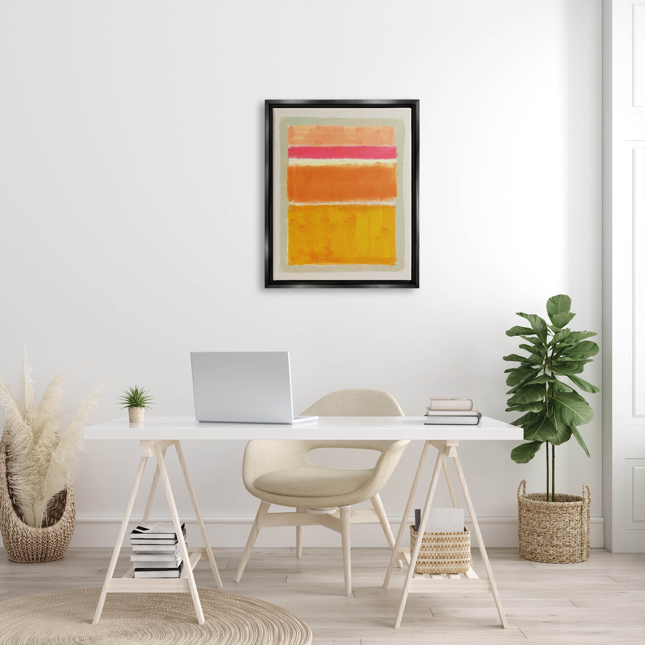 Stupell Industries Varied Orange Stripes Arrangement Painting Jet Black Floating Framed Canvas Print Wall Art, Design by Victoria Barnes