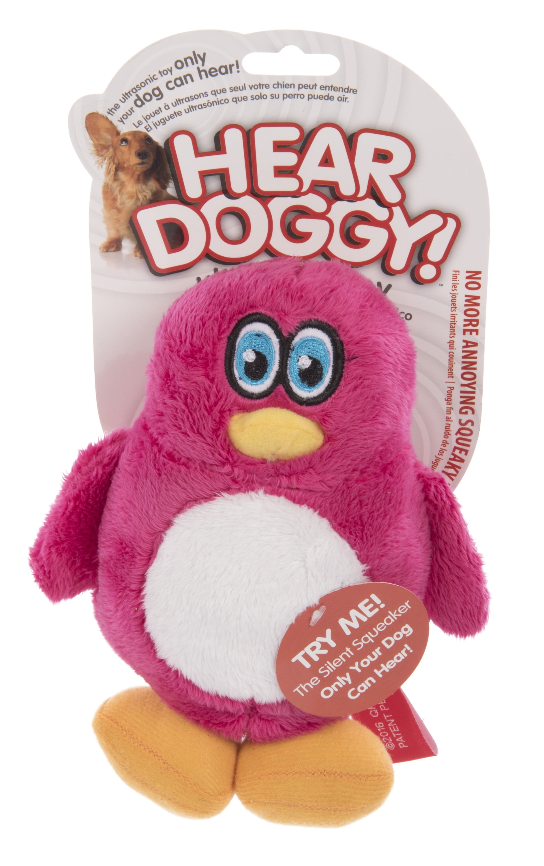 HEAR DOGGY!® Penguin with Silent Squeak Technology? Plush Dog Toy, Pink