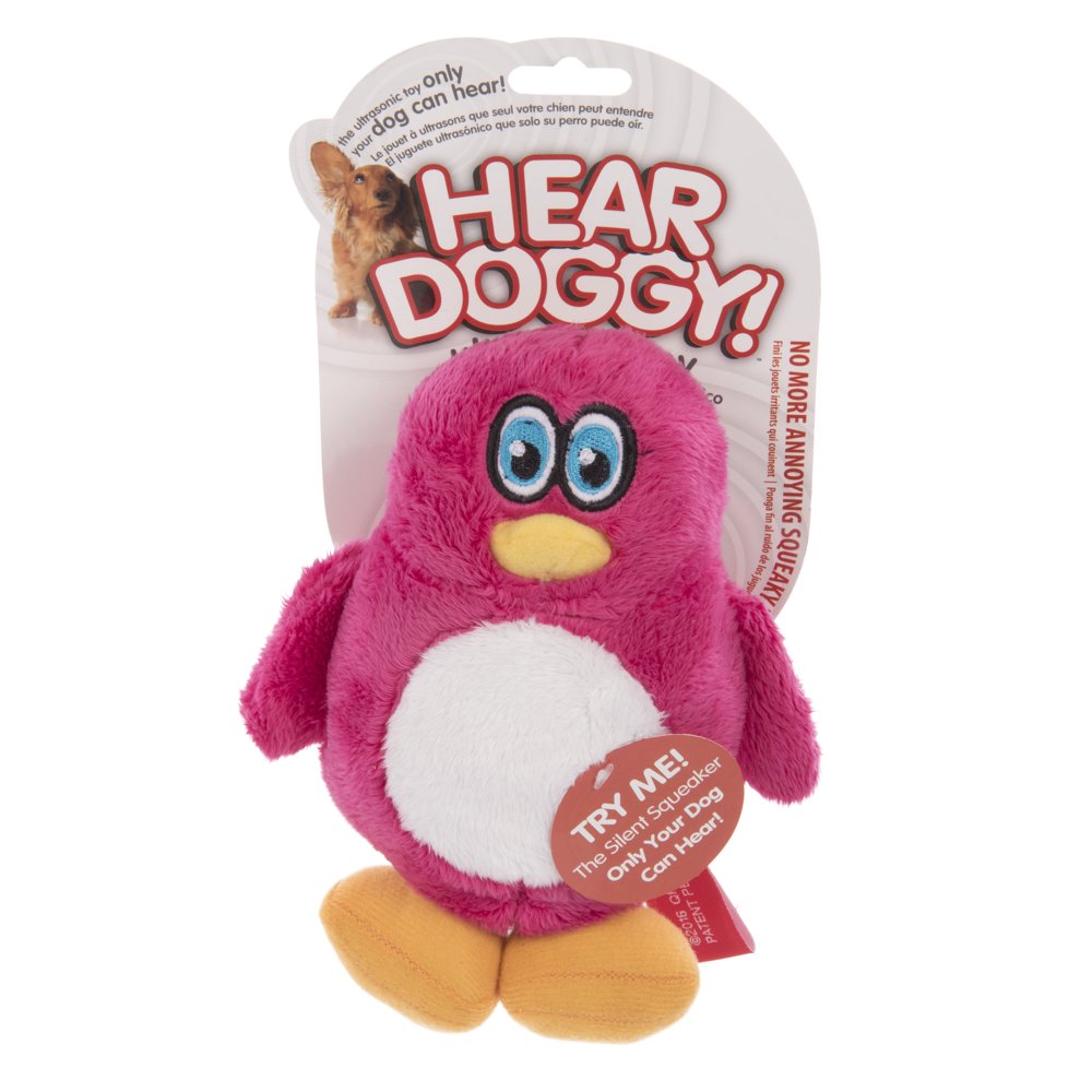 HEAR DOGGY!® Penguin with Silent Squeak Technology? Plush Dog Toy, Pink