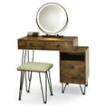 thumbnail image 2 of Patiojoy Bedroom Makeup Vanity Dressing Table Stool Set with 3 Colors Lighted Mirror Large Storage Cabinet Drawer Brown, 2 of 7