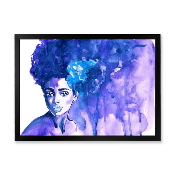 Designart 'Glorious Blue Portrait of Afro American Woman' Modern Framed Art Print