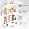 thumbnail image 7 of Colorfish 3-Tier Rolling Storage Cart Open-Style Mobile Organizer Shelf with Wheels and Hooks Off-White, 7 of 7