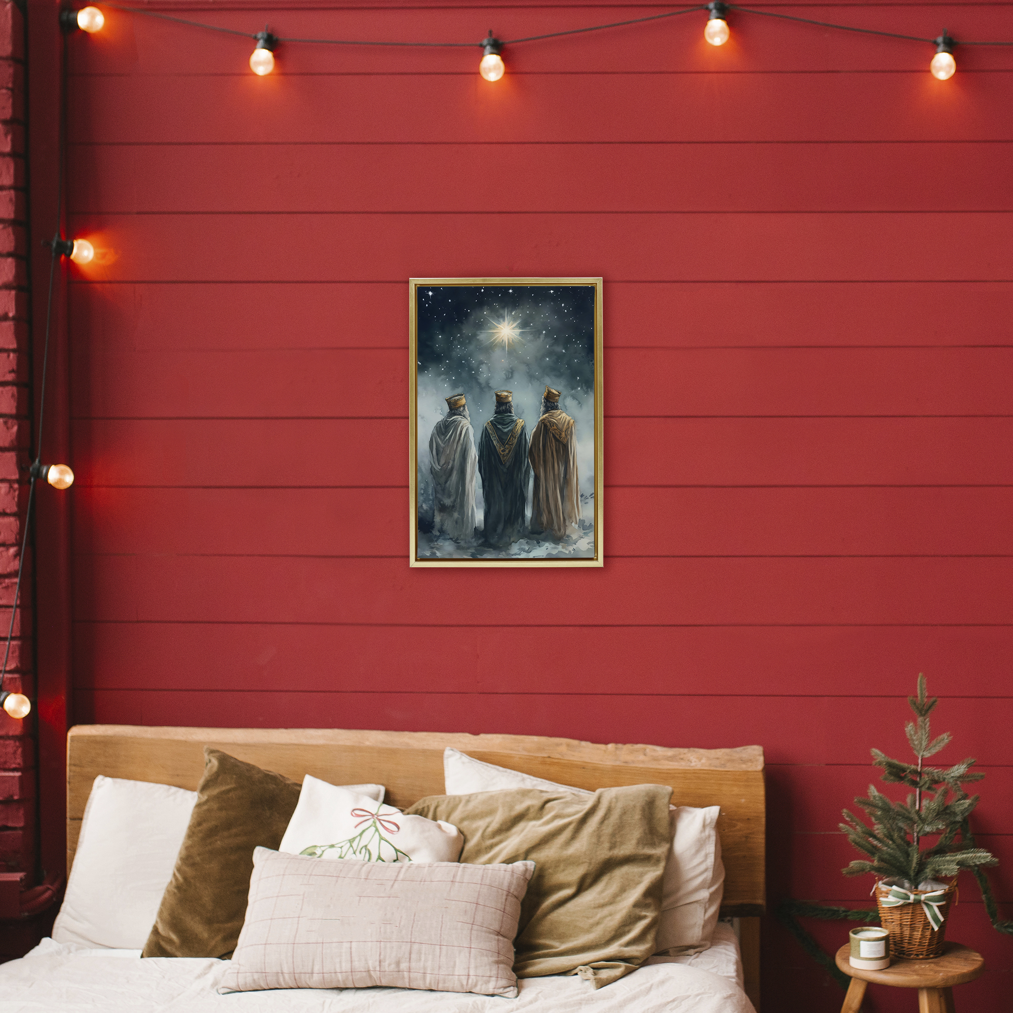 Three Wise Men & North Star Gold Framed Floater Canvas Wall Art, design by Petal Prints Design
