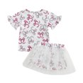 thumbnail image 3 of Okbabeha Toddler Girls 2Pcs Summer Outfits Short Sleeve Bow Print Tops Tulle Skirt Set Baby Clothes, 3 of 8