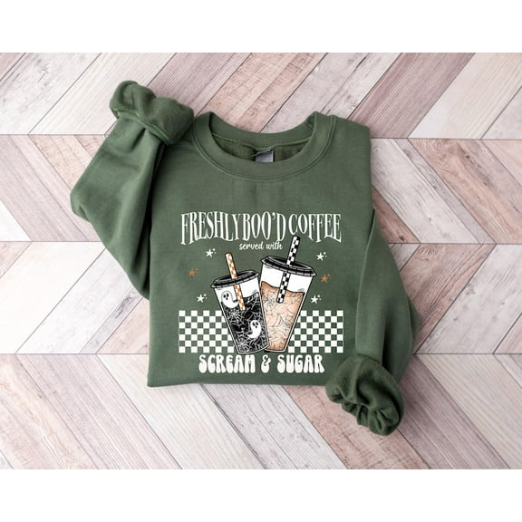 Freshly Boo’d Coffee Sweatshirt,Latte Halloween Coffee Lover Shirt, Ghost Coffee Tshirt Tee,Haunted House,Trendy Spooky Season Shirt Gift