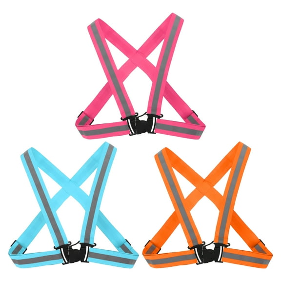 Adjustable Reflective Running vest Gear, 3 Pack High Visible reflective straps fit all ages, Sky Blue/Pink/Red-Orange
