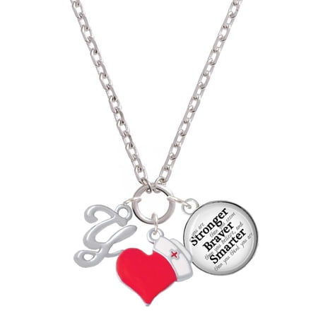 Delight Jewelry Silvertone Small Gelato Script Initial - Y - Red Heart Nurse Strong Zoe Necklace