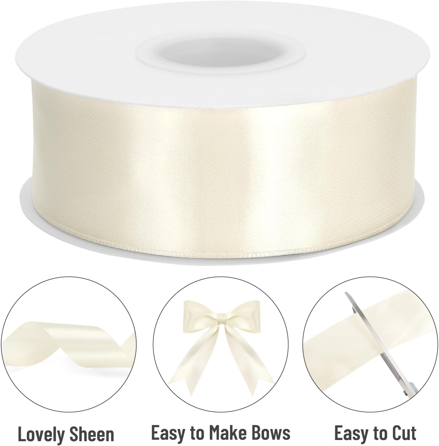 Pearl Ivory Satin Ribbon – 1 1/2'' x 100 Yards Polyester Ivory Ribbon for Gift Wrapping, Wedding, Party Decoration, DIY Crafts, Floral Bouquets and Wreath Bows