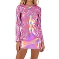 thumbnail image 1 of QHFBli Femmes Brillant Col Roulé Manches Longues Gymnastique Danse Justaucorps justaucorps Shorts Combinaison Rave, 1 of 4