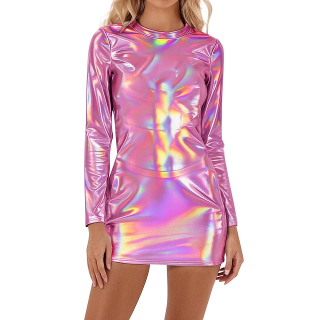 QHFBli Femmes Brillant Col Roulé Manches Longues Gymnastique Danse Justaucorps justaucorps Shorts Combinaison Rave