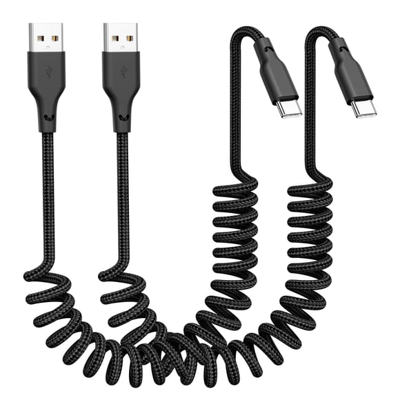 Cable CarPlay Quickeep, paquete de 2, 0,9 m, en espiral, USB-A a USB-C
